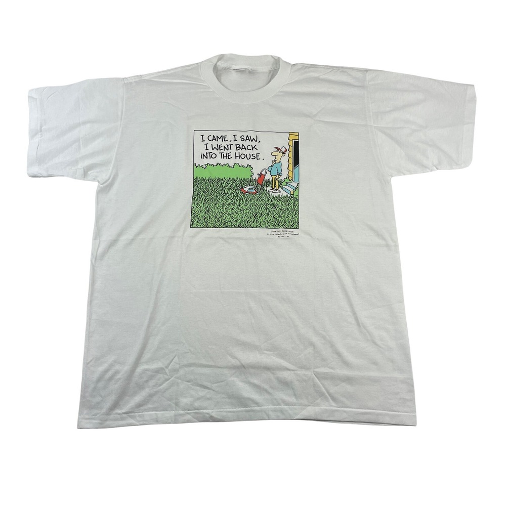 Vintage 1980s Shoebox Greetings Hallmark Center Star T Shirt Dad Lawn Mower XXL